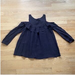 Maeve Anthropologie navy ruffle modest blouse size 4 small